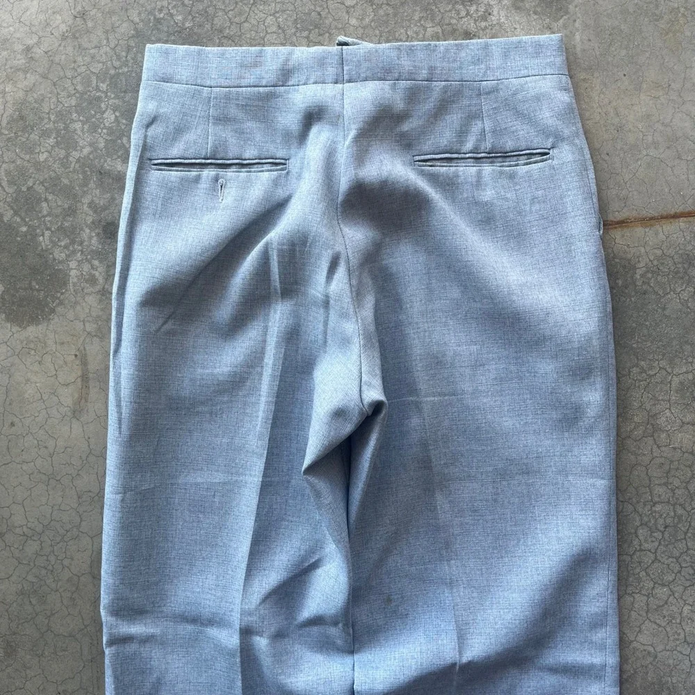 Vintage Mens Wide Leg Trousers Light Blue Flat Front Dress Pants 31x31